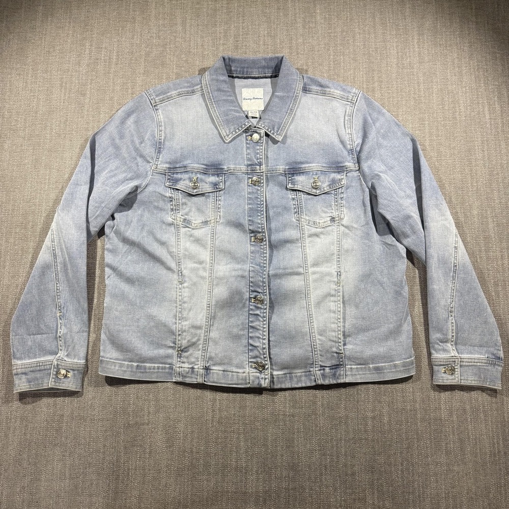 Tommy Bahama Denim Jacket Mens XL Blue Light Wash Button Front Casual Spring